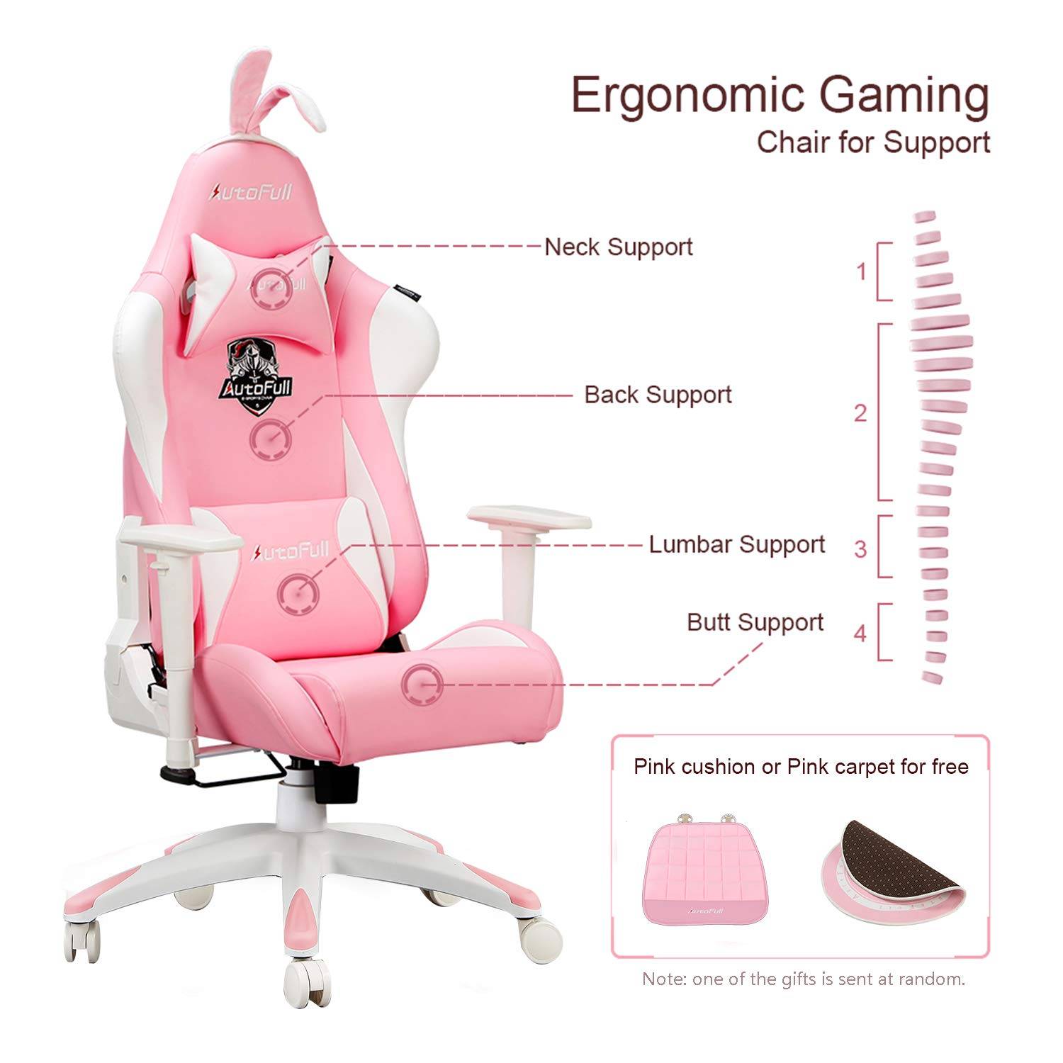 Autofull Gaming Chair Pink Snow Rabbit Chair Girl Computer Chair Home